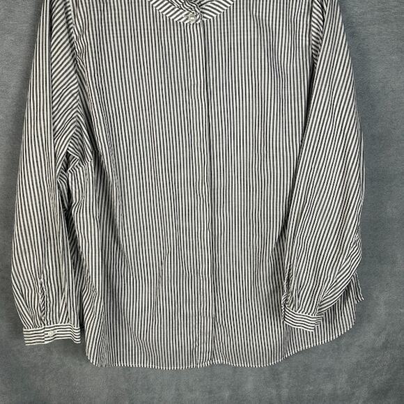 Talbots Top Womens 2X Gray White Striped Button Up Long Sleeve Career Preppy - Picture 3 of 11